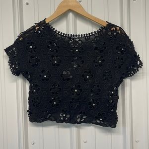 Llove Womens Crop Top Black New Lace Crochet